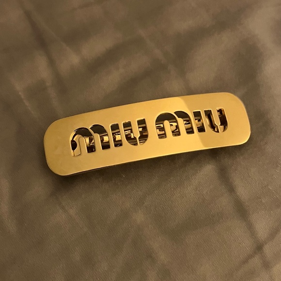 Super Rare Worn Once Authentic Miu Miu Gold Logo Hair Clip